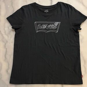 Levi's Perfect T-Shirt Charcoal with Iridescent Silver Glitter Batwing Logo Tee